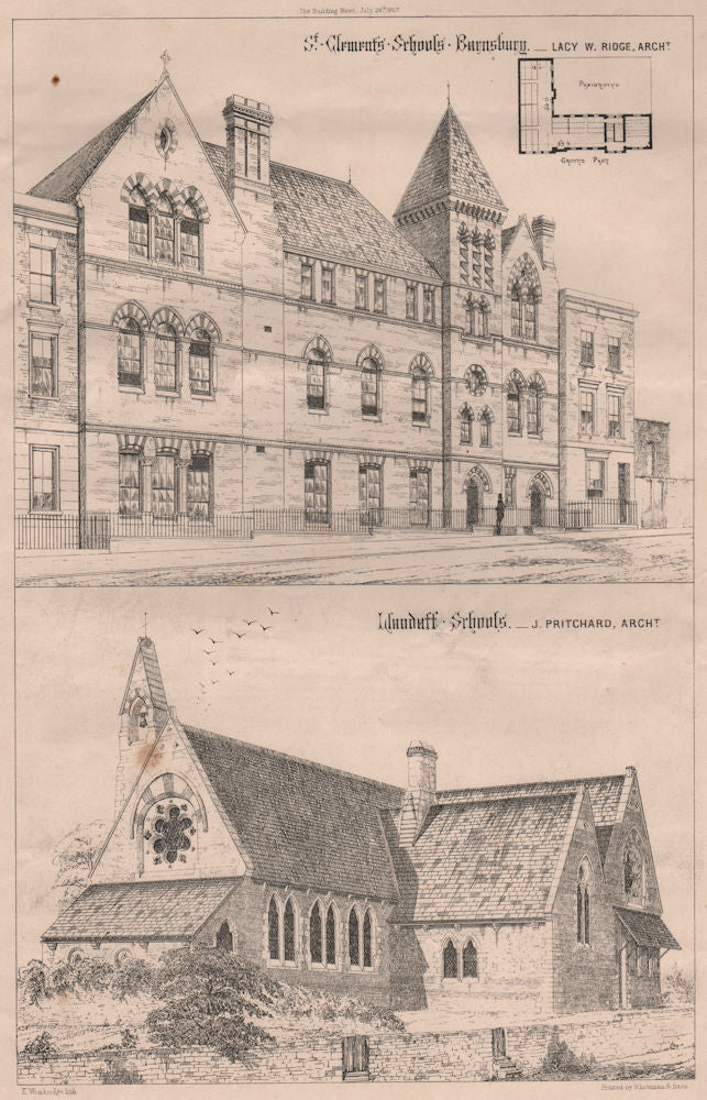 St Clements Schools, Barnsbury. Llandaff Schools 1867 old antique print